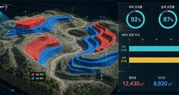 드론 기반 건설현장 토공량과 공정률 분석 화면
