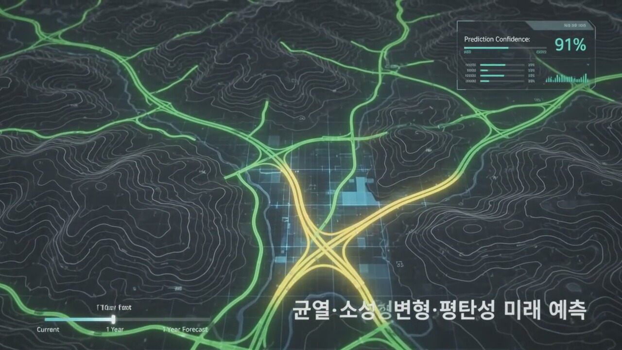 도로망의 균열·소성변형·평탄성을 미래 예측하는 RTMeta 예측 신뢰도 화면