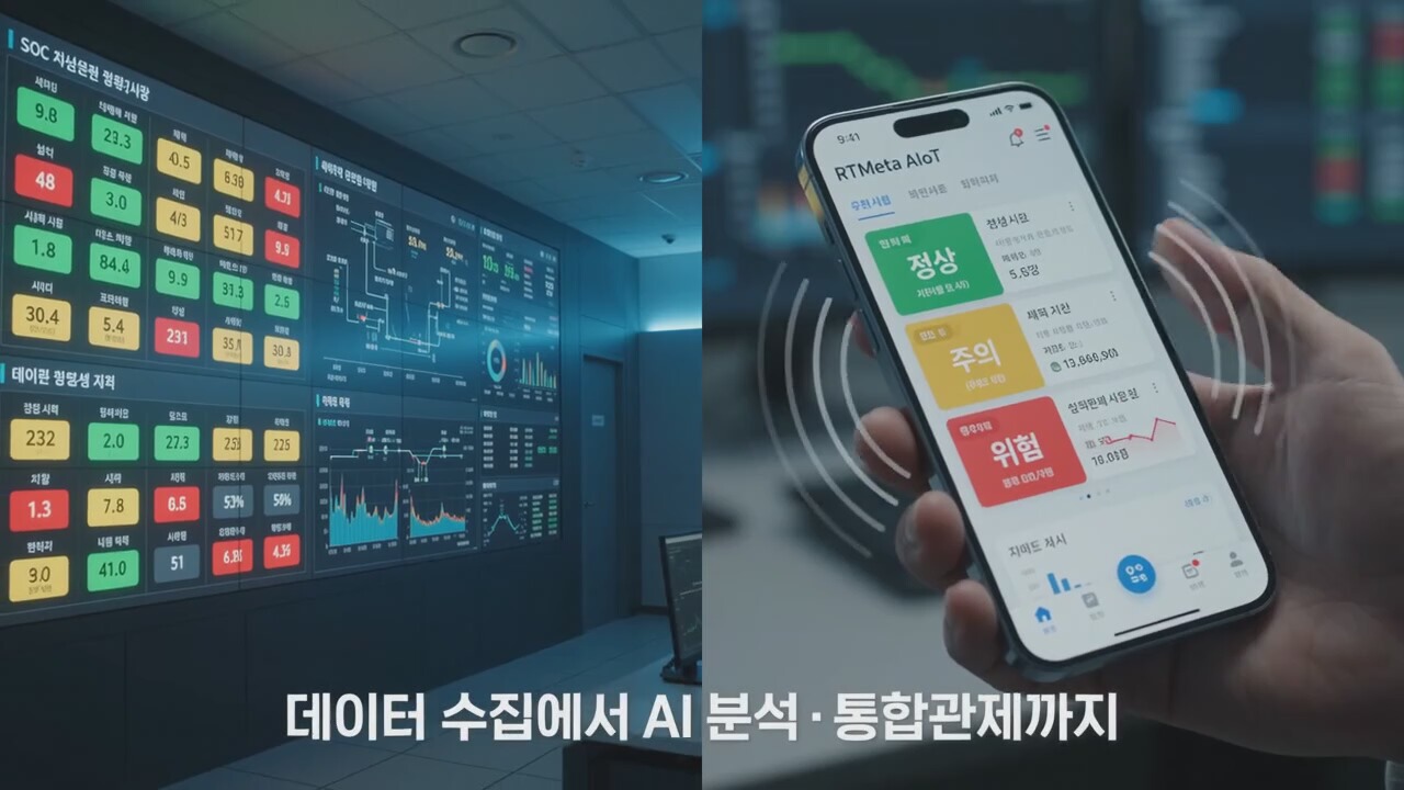 현장 관제 대시보드와 RTMeta AIoT 앱으로 데이터 수집부터 통합관제까지 잇는 화면